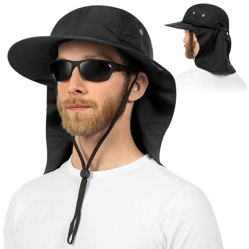 Suncube SUN CUBE Sun Hat for Men, Wide Brim Fishing Hat Neck Flap Cover Men Women, Hiking Safari, UV Sun Protection Summer Gardening Beach Camping UPF 50+, Black - Image 2